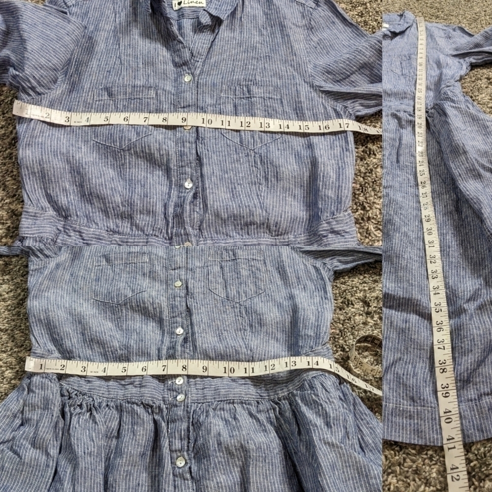 Malvin blue white stripe button down linen midi dress M - Picture 8 of 8